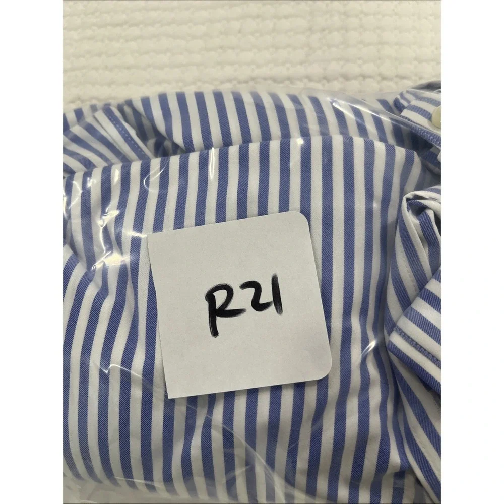 Polo Ralph Lauren Shirt Mens 2XL Blue Stripe Classic Fit Performance Long Sleeve